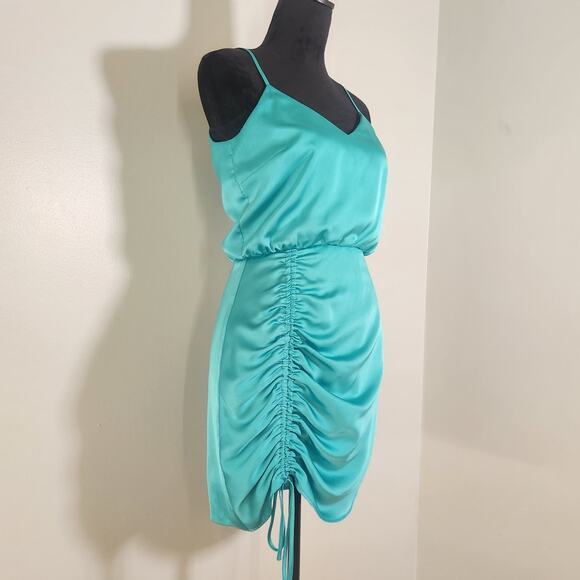 GIANNI BINI Ruched Cocktail Turquoise Green Dress, Size 4 - Picture 7 of 13